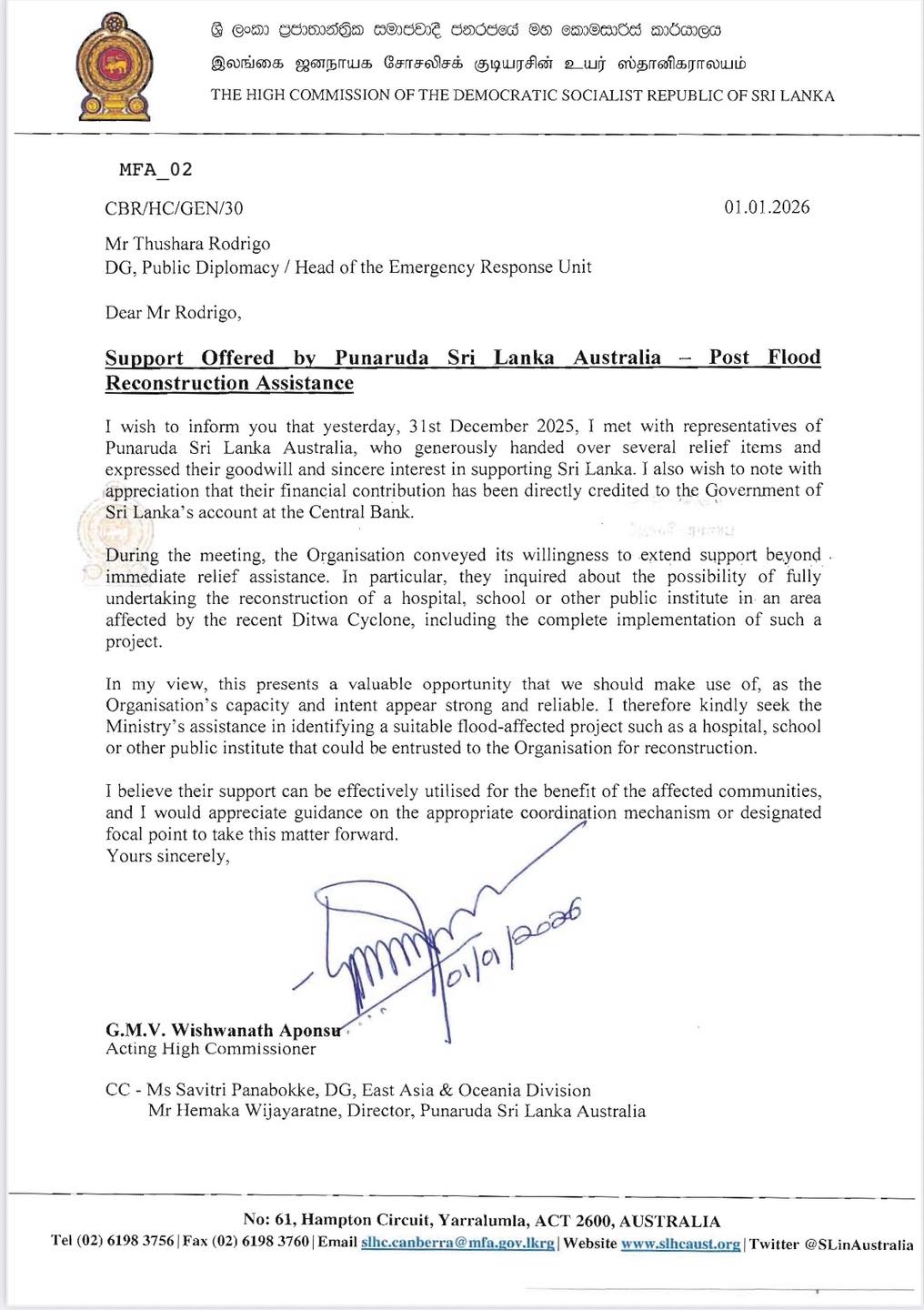 Flood Relief Ceremony